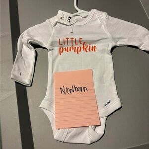 Gerber White Onesie with Orange 'Little Pumpkin' Text